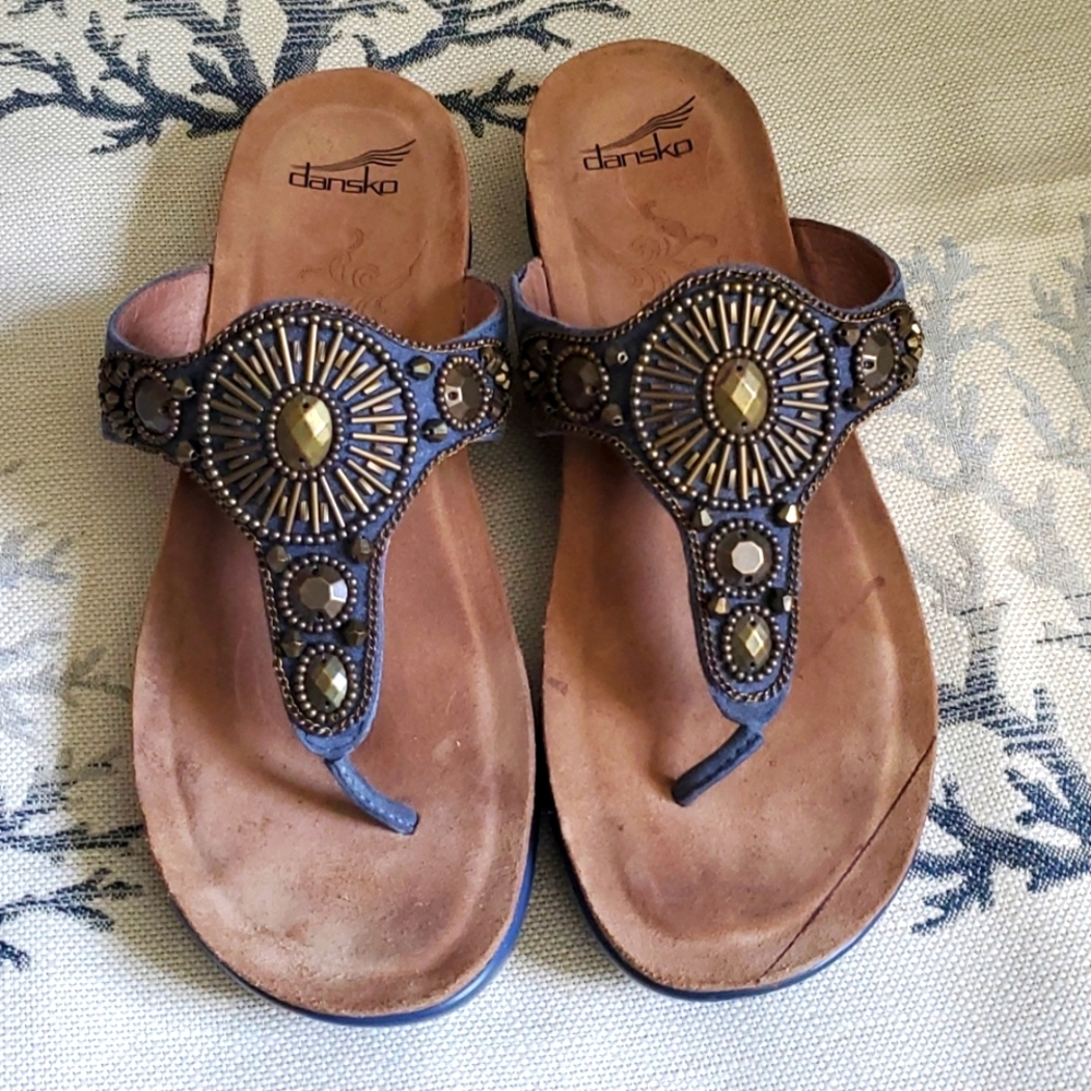 Dansko Women's Pamela Thong Jewelled Embellished Blue Sz 9